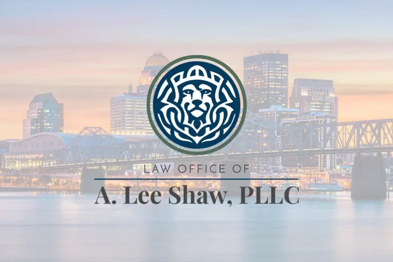 Law Office of A. Lee Shaw, PLLC Logo with a background of Cincinnati Ohio at sunset
